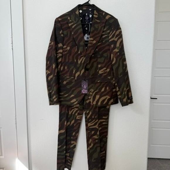 Twisted Tailor Other - Twisted Tailor Gables Camo Suit 42R Jacket 34R Pants NWT Slim Fit Modern